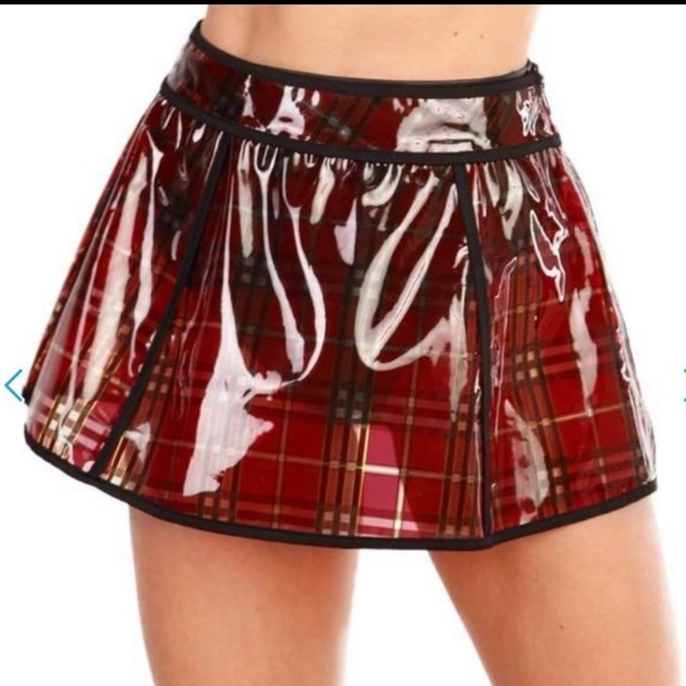 NWT iHeartRaves Vinyl Plaid Skirt